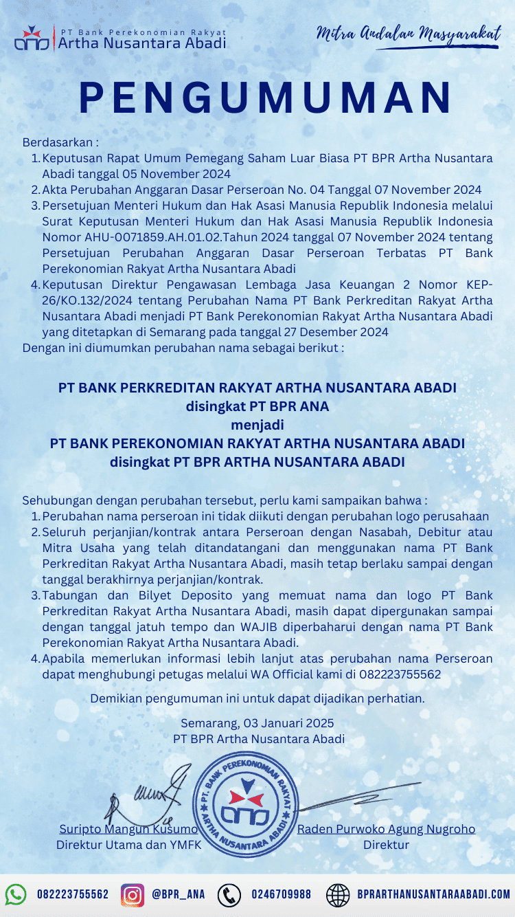PERUBAHAN NAMA BPR DARI BANK PERKREDITAN RAKYAT MENJADI BANK PEREKONOMIAN RAKYAT