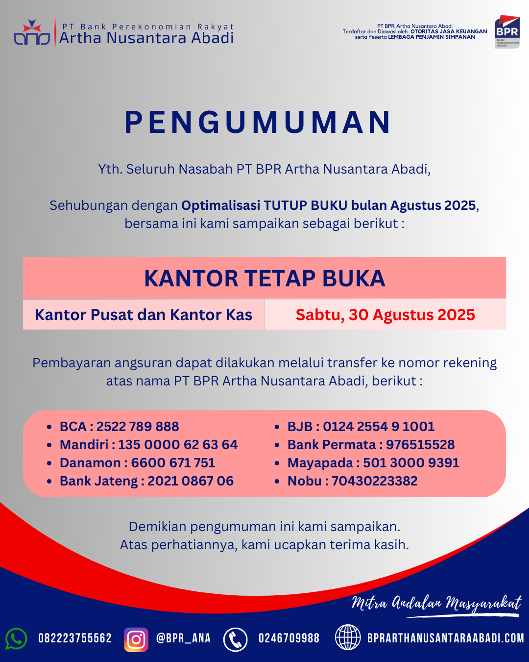 OPERASIONAL KANTOR BPR ANA TANGGAL 30 AGUSTUS 2025