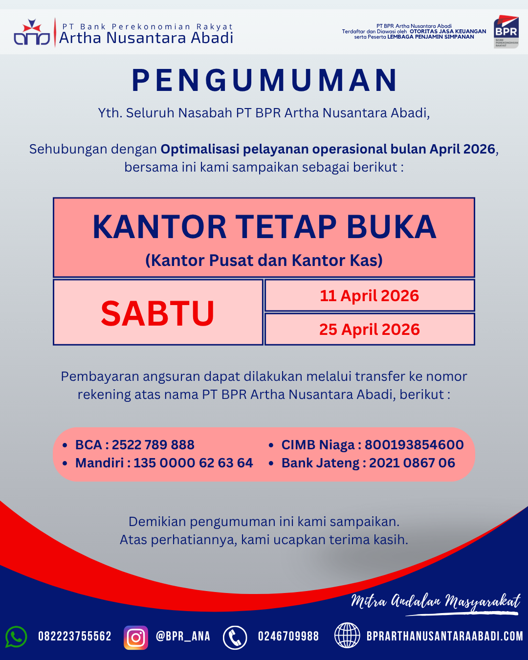 OPTIMALISASI PELAYANAN OPERASIONAL BULAN APRIL 2026