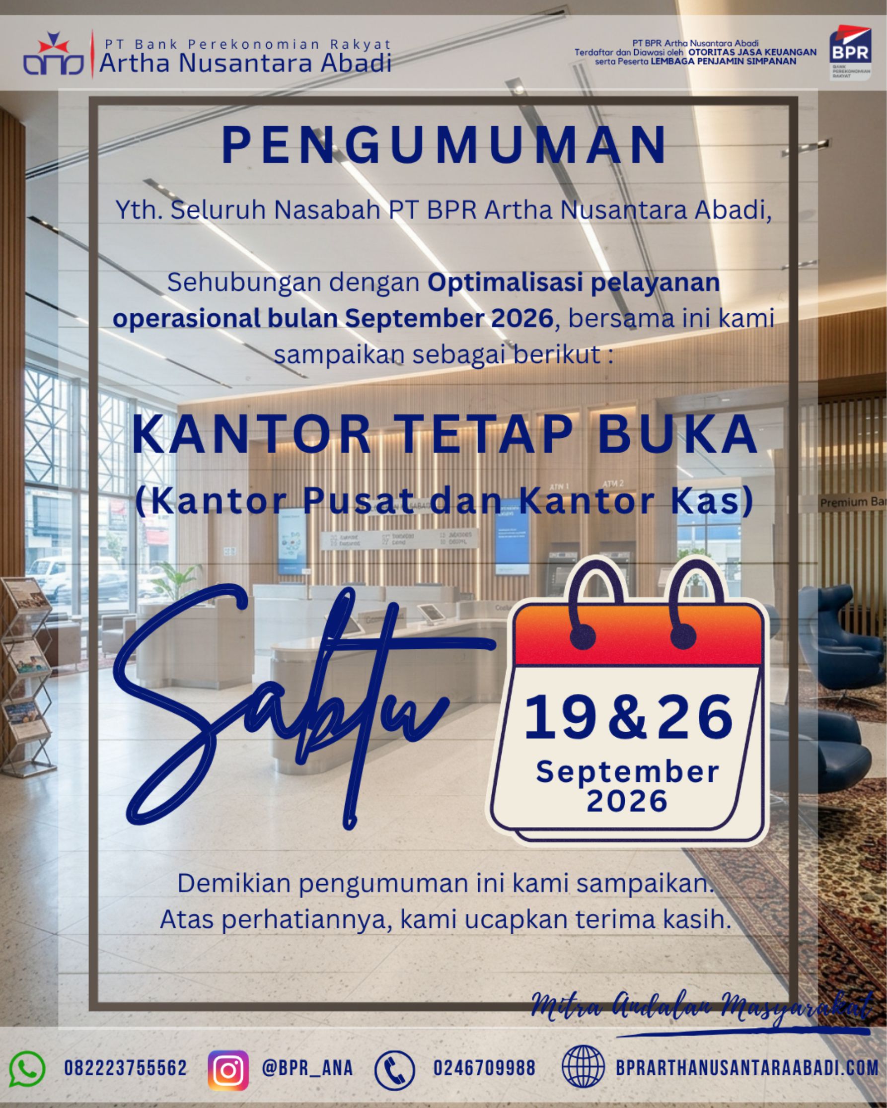 Operasional Kantor - 19 dan 26 september 2026